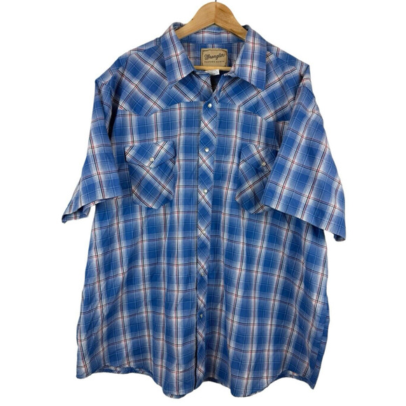 Wrangler Other - Wrangler Western Fashion Pearl Snap Shirt‎ Men's 3XL BIG 3XB Blue Plaid